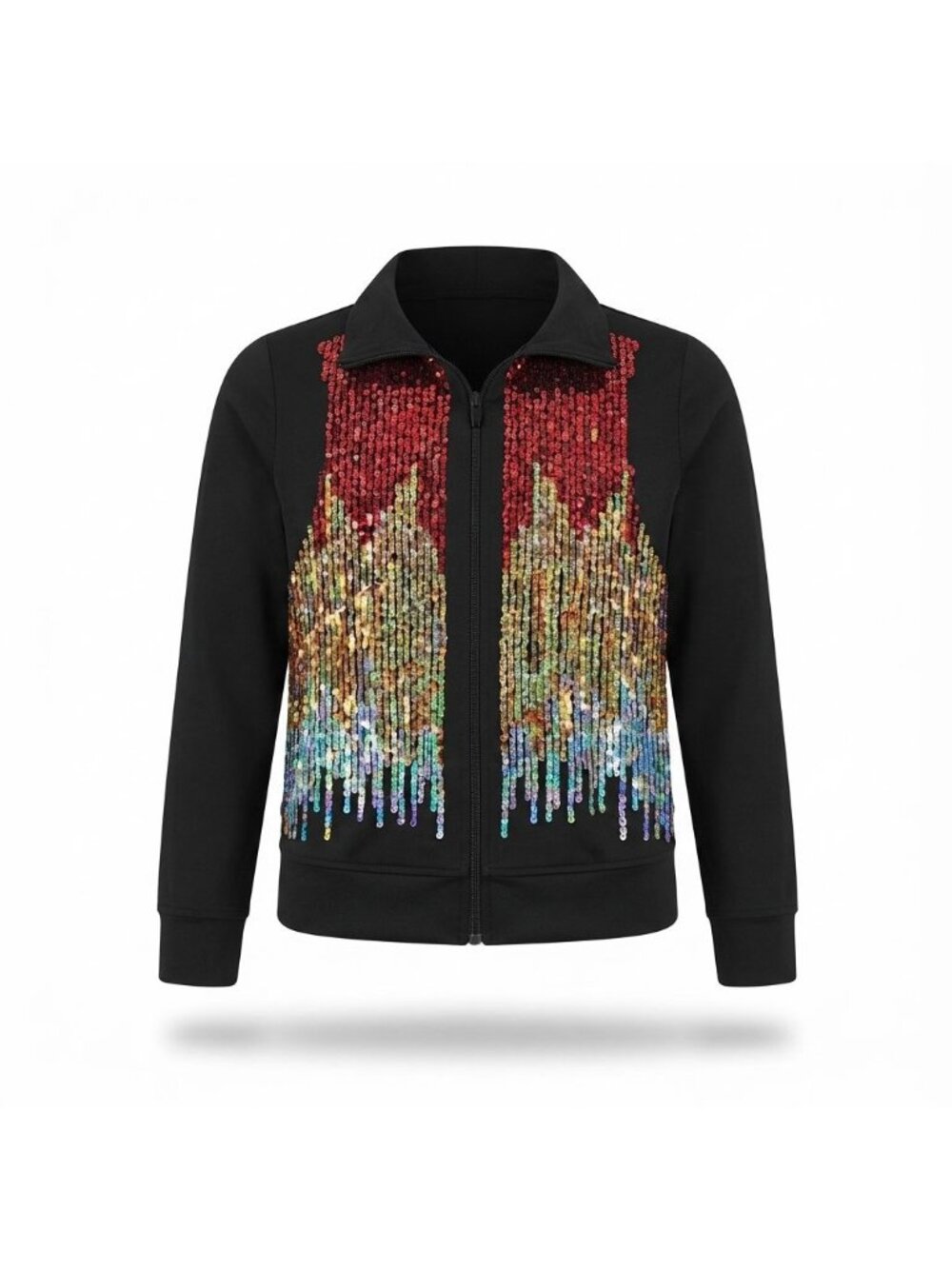 Womens Costume Gallery Black Multicolor Sequin Zip Up Dance Jacket Stagewear M
